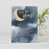 Over the Moon Baby shower Invitation, Blue Cloud I Kaart (Staand voorkant)
