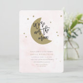 Over the Moon Baby shower Invitation Girl Kaart (Staand voorkant)