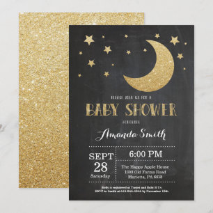 Over the Moon Baby shower Invitation Gold Glitter Kaart