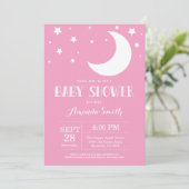 Over the Moon Baby shower Invitation Roze Kaart (Staand voorkant)