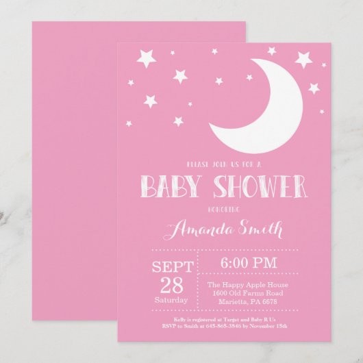 Over the Moon Baby shower Invitation Roze Kaart