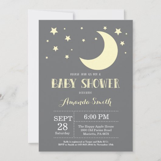 Over the Moon Baby shower Invitation Yellow Kaart (Voorkant)