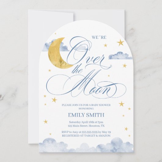 Over The Moon Baby Shower Kaart (Voorkant)