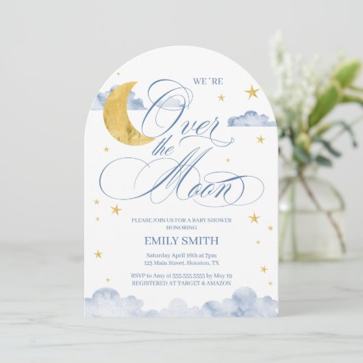 Over The Moon Baby Shower Kaart (Staand voorkant)