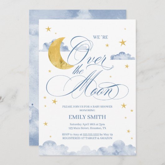 Over The Moon Baby Shower Kaart (Voorkant / Achterkant)