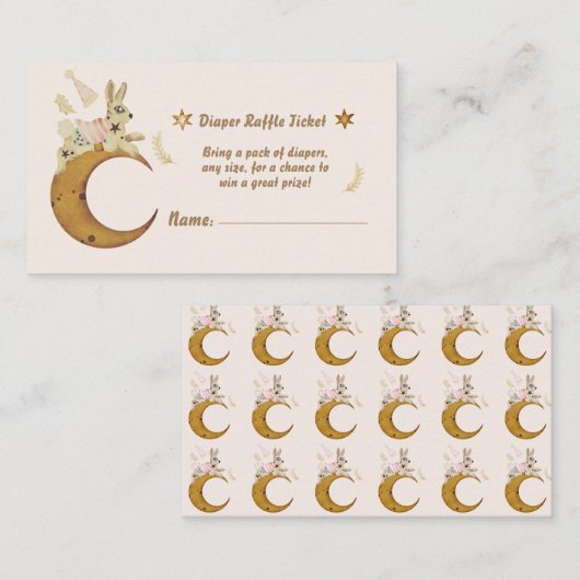Over the Moon Baby shower Luier Raffle Informatiekaartje (Voorkant / Achterkant)