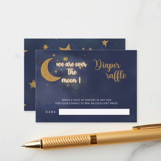 Over the Moon Baby shower Luier Raffle Informatiekaartje (Voorkant / Achterkant in situ)