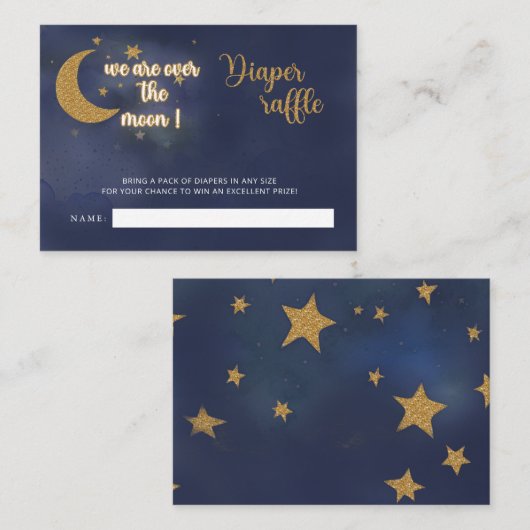 Over the Moon Baby shower Luier Raffle Informatiekaartje (Voorkant / Achterkant)