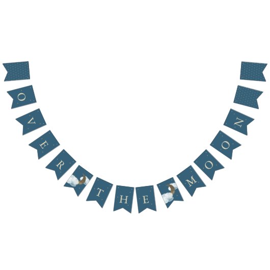 Over the Moon Baby shower Navy Blue Bunting Flags Vlaggetjes (Alle)