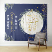 Over the Moon Baby shower Navy Blue Gold Welkom Wandkleed (In Situ (horizontaal))
