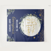 Over the Moon Baby shower Navy Blue Gold Welkom Wandkleed (Voorkant (horizontaal))