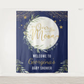 Over the Moon Baby shower Navy Blue Gold Welkom Wandkleed (Voorkant)
