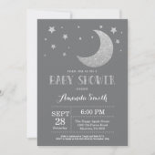 Over the Moon Baby shower Nodig Silver Glitter uit Kaart (Voorkant)