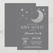 Over the Moon Baby shower Nodig Silver Glitter uit Kaart (Voorkant / Achterkant)