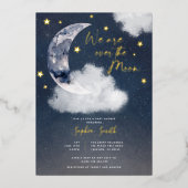 Over the Moon Baby shower Real Folie Uitnodiging (Voorkant)