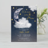 Over the Moon Baby shower Real Folie Uitnodiging (Staand Voorkant)