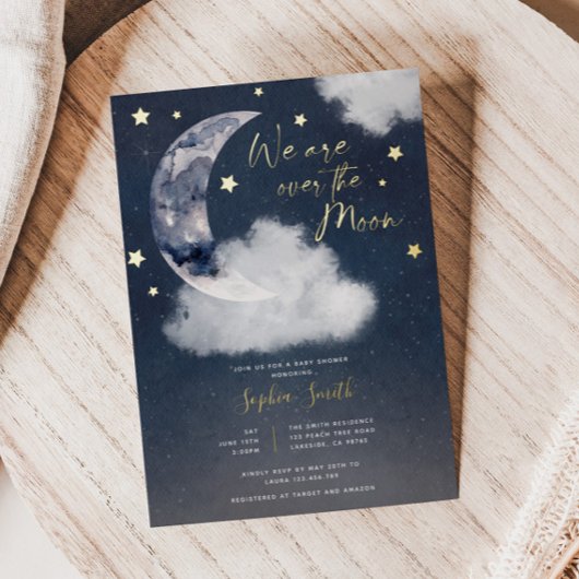 Over the Moon Baby shower Real Folie Uitnodiging