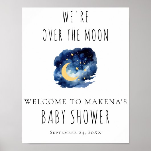 Over the Moon Baby shower Sign Poster (Voorkant)