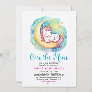 Over the Moon Baby Shower – Slaapende Eenhoorn Kaart