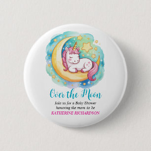 Over the Moon Baby Shower – Slaapende Eenhoorn  Ronde Button 5,7 Cm