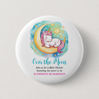 Over the Moon Baby Shower – Slaapende Eenhoorn Ronde Button 5,7 Cm