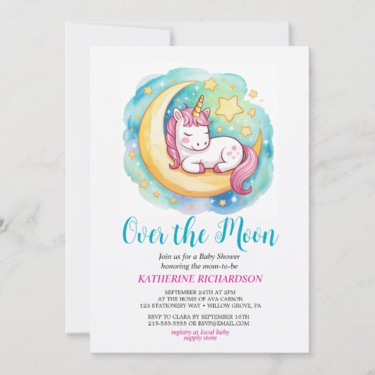 Over the Moon Baby Shower – Sleeping Unicorn Kaart (Voorkant)
