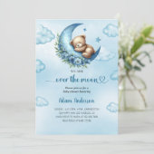 Over the Moon Baby shower - Teddybeer en de maan Kaart (Staand voorkant)