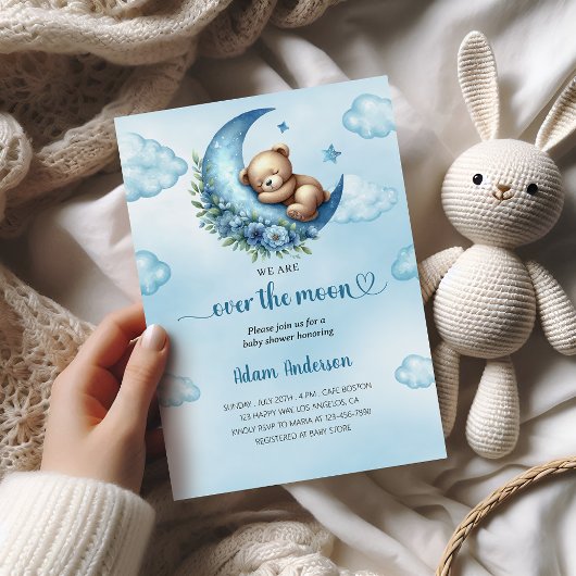Over the Moon Baby shower - Teddybeer en de maan Kaart