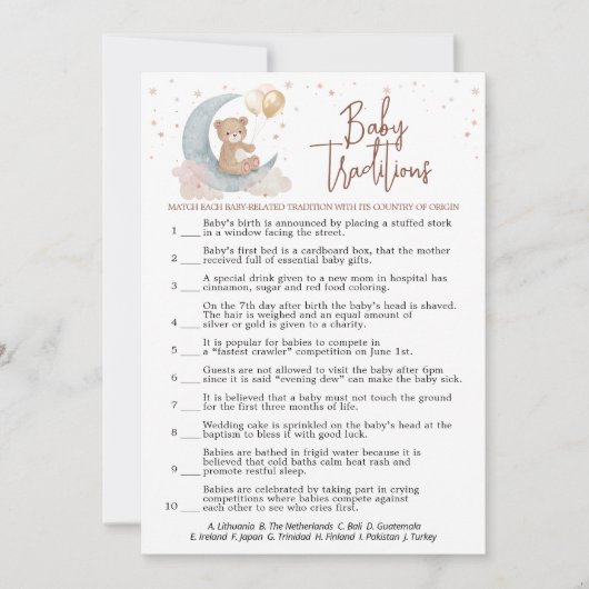 Over the Moon Baby shower True or False Game Kaart (Voorkant)