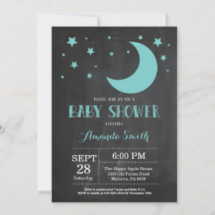 Over the Moon Baby Shower Uitnodiging Aqua