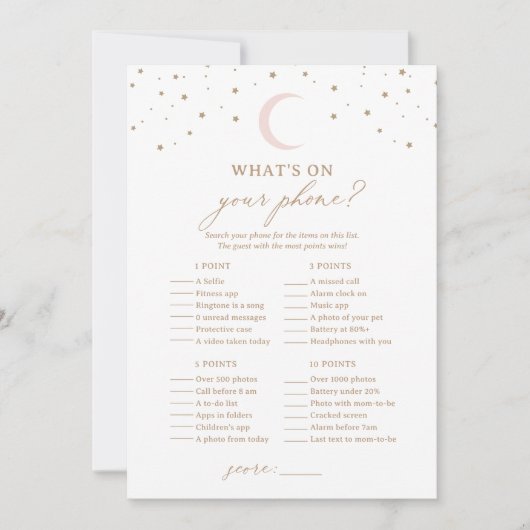 Over the Moon Baby shower Wat is er op uw telefoon Kaart (Voorkant)