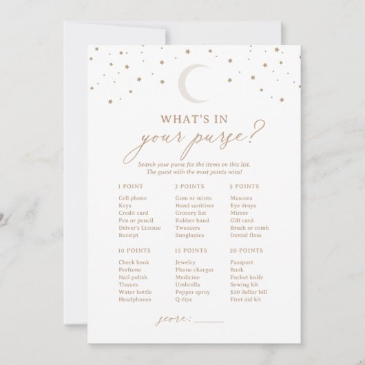 Over the Moon Baby shower Wat zit er in je tas Kaart (Voorkant)