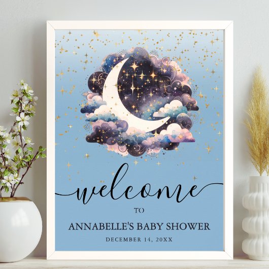 Over The Moon Baby Shower Welcome Sign Poster
