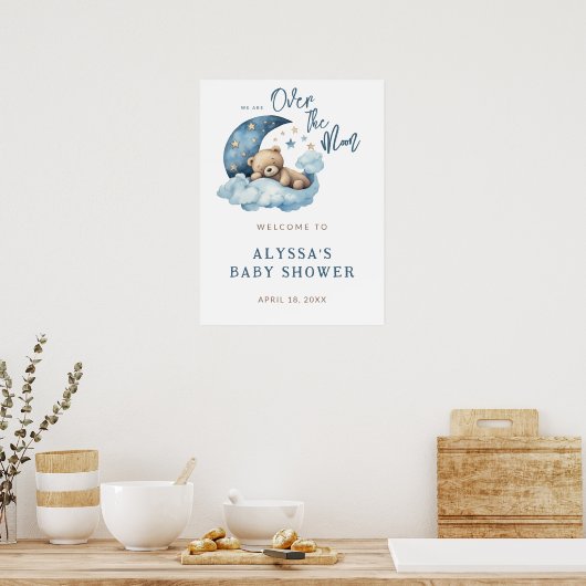 Over the Moon Baby shower Welkom Poster (Keuken)