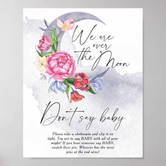 Over the Moon Baby shower Zeg geen baby Poster (Voorkant)