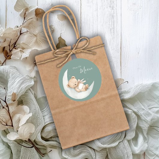 Over the Moon Bear Baby Shower Ronde Sticker