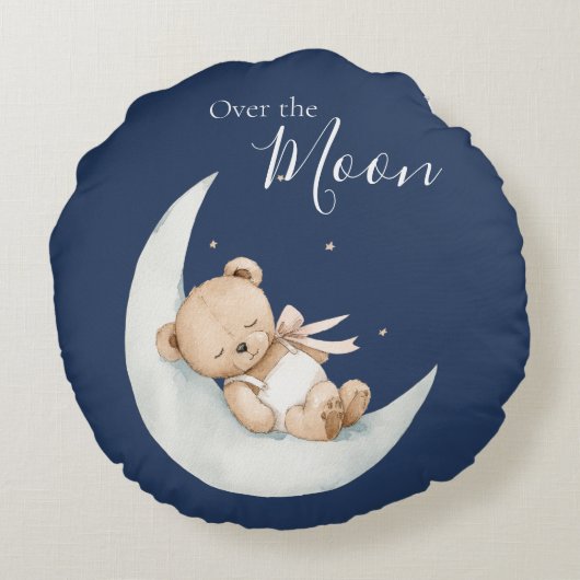 Over the Moon Bear Blue Baby Rond Kussen (Achterkant)