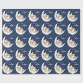 Over the Moon Bear Blue Baby Shower Cadeaupapier (Vlak)