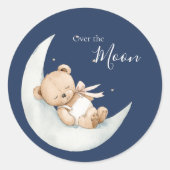 Over the Moon Bear Blue Baby Shower Ronde Sticker (Voorkant)