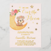 Over the Moon Bear Blush Baby Shower Meisje Folie Uitnodiging (Voorkant)