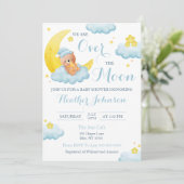 Over The Moon Bear Boy Baby Shower Kaart (Staand voorkant)