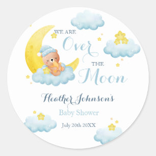 Over The Moon Bear Boy Baby Shower Ronde Sticker