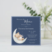 Over the Moon Bear Navy Blue Baby Shower (Staand voorkant)