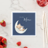 Over the Moon Bear Navy Blue Baby Shower Servet (Insitu)