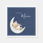 Over the Moon Bear Navy Blue Baby Shower Servet (Voorkant)