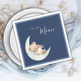 Over the Moon Bear Navy Blue Baby Shower Servet