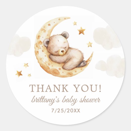 Over the Moon Beer Baby Shoer Dank je wel Ronde Sticker (Voorkant)