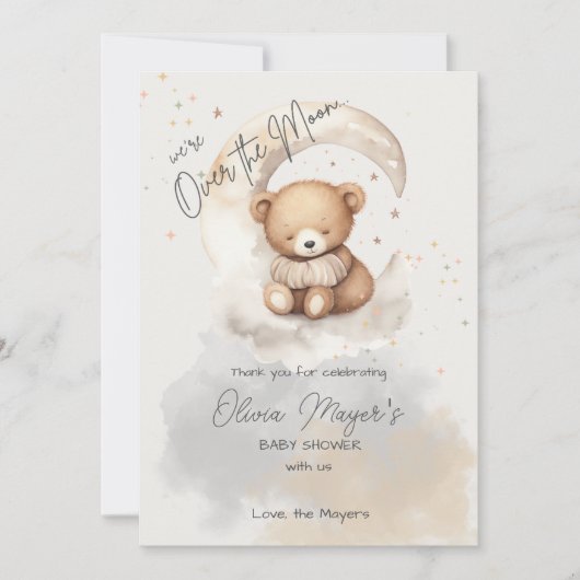 Over the Moon Beer Baby shower Dank u kaart (Voorkant)