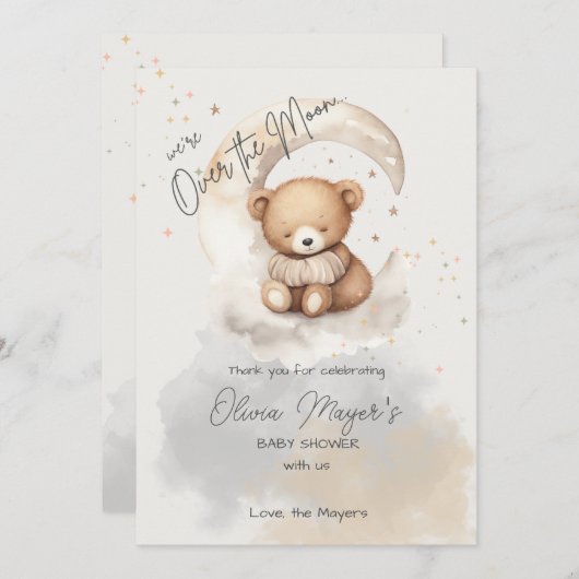 Over the Moon Beer Baby shower Dank u kaart (Voorkant / Achterkant)