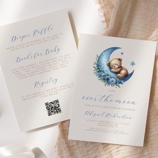Over the Moon Beer Blue Boy QR Code Baby shower Kaart